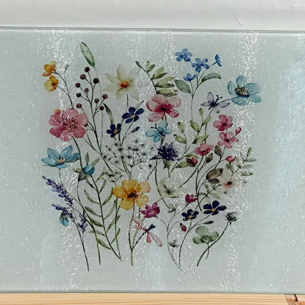 Spring Flowers Tempered Glass Cutting Board 8 x 11