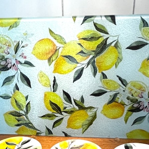 Beautiful Tempered Glass Cutting Board - Yellow Lemons- Retired