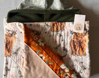 Gifts for Kids- Kids Hooded Blanket: Highland Cow Print Flannel, Fleece Lined (40x50 in)