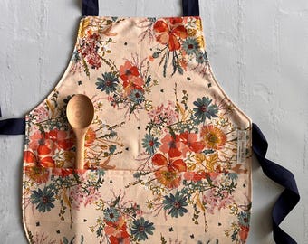 Floral Toddler Apron: Reversible Cotton Play Apron, Montessori Chef Gift
