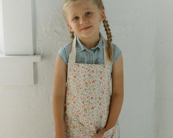 Floral Toddler Apron: Handmade Cotton Play Apron with Pocket