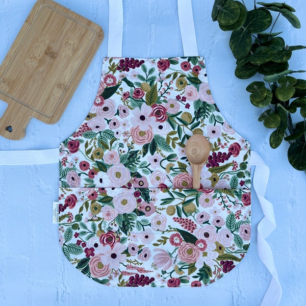 Toddler Kids Floral Apron- Play Apron for Girls- Daisy Apron - Gift for Toddler - Play Kitchen Accessories- Montessori Chef- Cooking