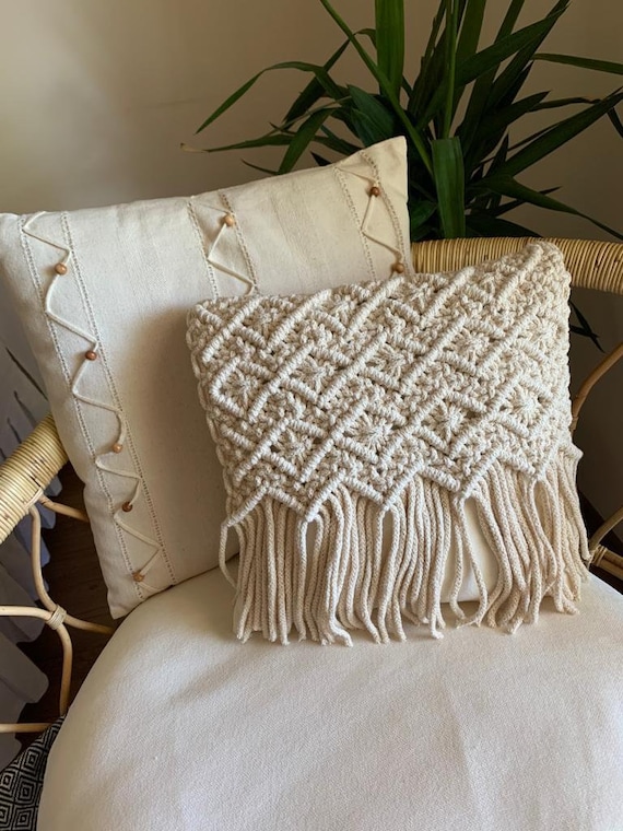 Cream macrame cushion sales