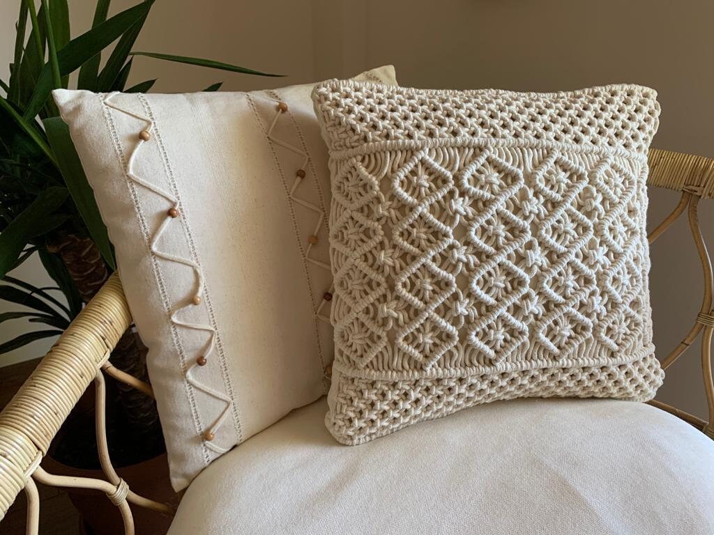 Cream macrame cushion 2025