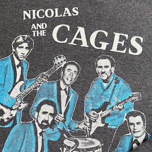 Nicolas Cage Band SWEATSHIRT (ORIGINAL Face Off Edition, Hand Printed GnuYorker Design // 2 Color Print) &quot;Nicolas and the Cages&quot;