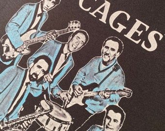 Nicolas Cage Band Shirt (ORIGINAL Black Shirt / Face Off Edition, Hand Printed GnuYorker Design // 2 Color Print) "Nicolas and the Cages"