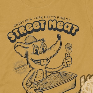 NYC Street Meat T-Shirt, Funny Rat Design, Hand-Printed