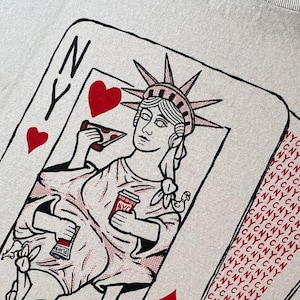 NYC Queen of Hearts Statue of Liberty Card t-shirt (New York City // hand printed // hand drawn // original design // 2 color print)