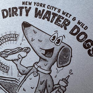DIRTY WATER DOGS New York City Hot dog Shirt (funny wiener dog design // hand printed // hand drawn // original design)