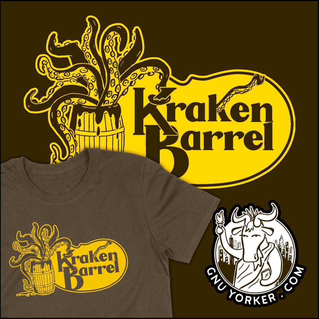 Kraken Barrel Shirt (cracker Barrel Parody // Hand Printed // Original