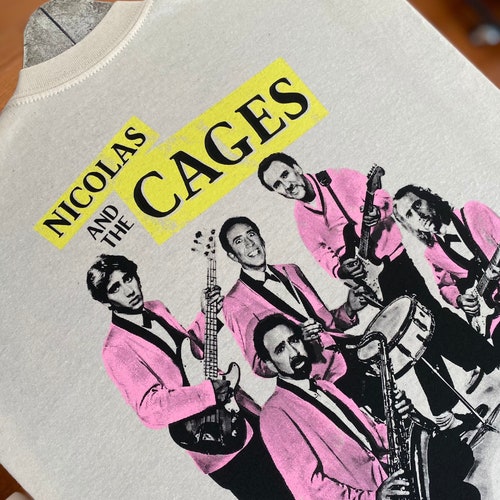 Nicolas Cage Band Shirt (The *Original* GnuYorker Hand Printed Design // 3 Color Print) "Nicolas and the Cages"