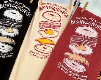 NYC Bacon Egg and Cheese T-Shirt, Hand Printed Original Design
