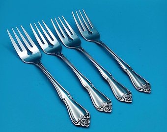 1881 Rogers Arbor Rose True Rose Stainless Salad Forks Oneida Floral Glossy 6 1/4" Set of 4