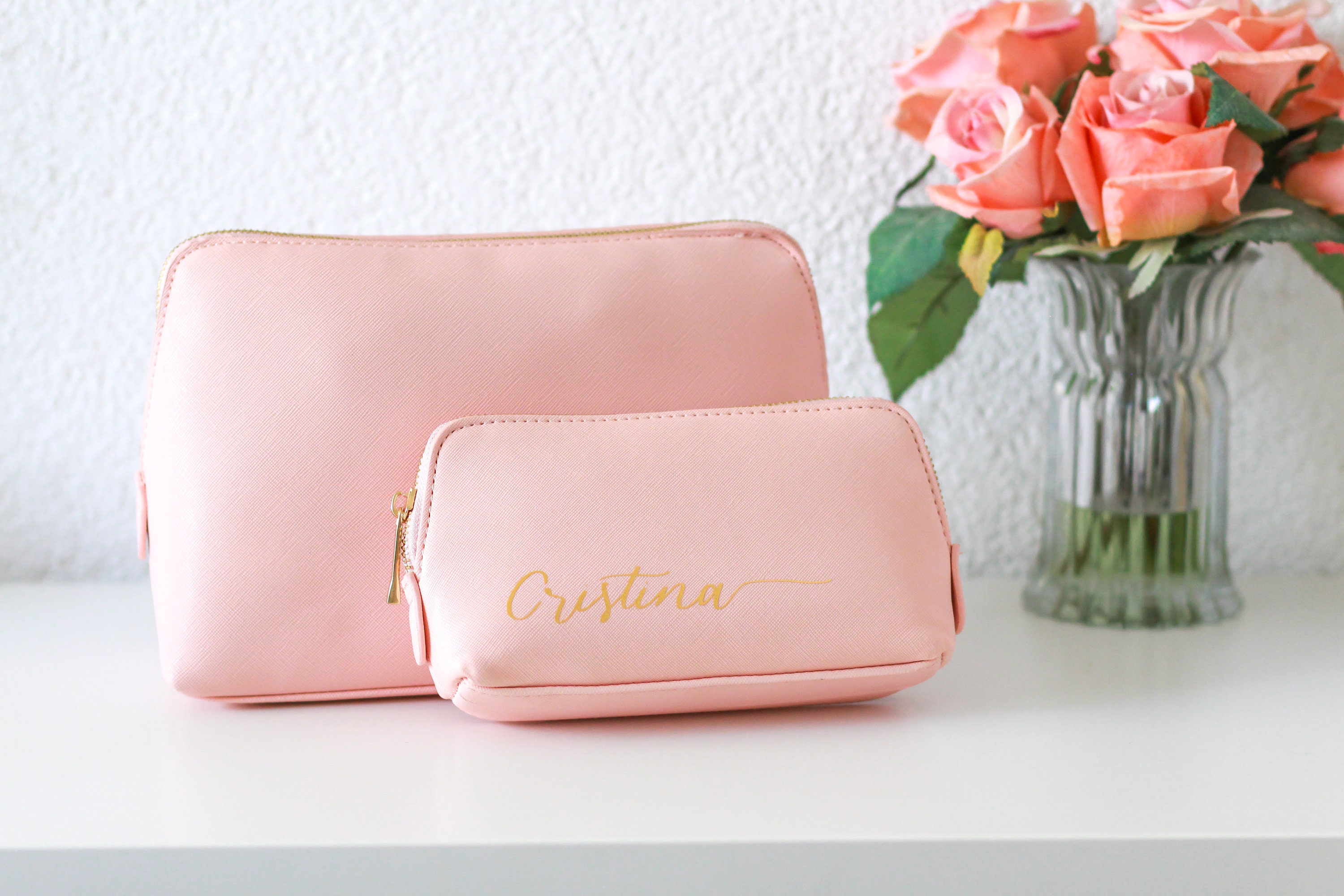 Personalized cosmetic bag with name Vegan leather beautybag Etsy