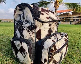 Handmade Tricolor Cowhide Backpack: Leather Travel Daypack
