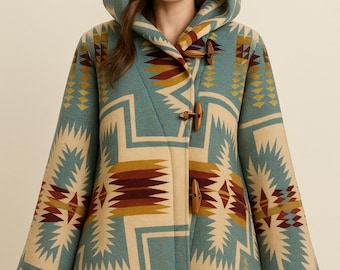 ウールフード付きポンチョマント：レディース ハーディング クラシック ウィンターケープ