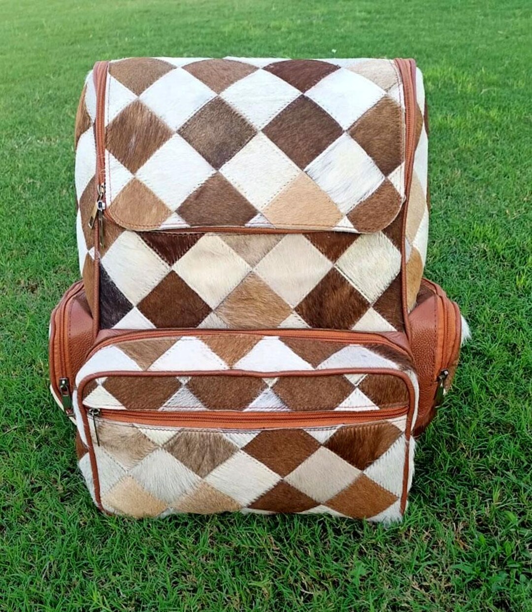 Cowhide Leather Backpack Western Patchwork - Casual Daypacks Travel Backpack? Handmade Patchwork Cowhide Backpack: Leather Travel Daypack  main image 4