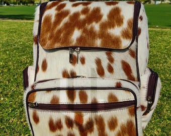 Handmade Cowhide Diaper Backpack: Hair-On Leather Travel Bag