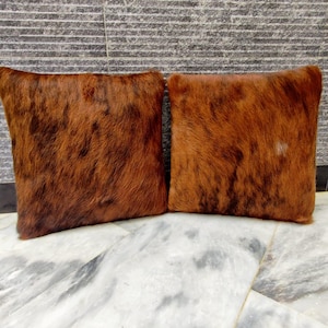 Brindle Cowhide Pillow Cover: Genuine Hair On Leather Cushion
