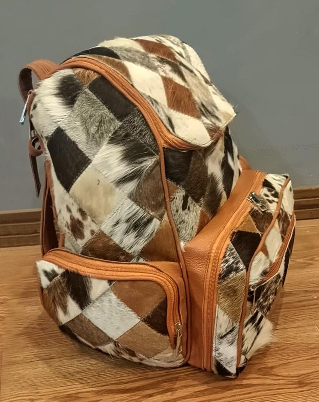 Handmade Patchwork Cowhide Backpack: Leather Travel Daypack - Etsy
