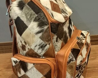 Handmade Patchwork Cowhide Backpack: Leather Travel Daypack
