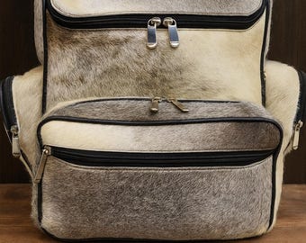 Tricolor Cowhide Backpack: Genuine Leather Diaper Bag