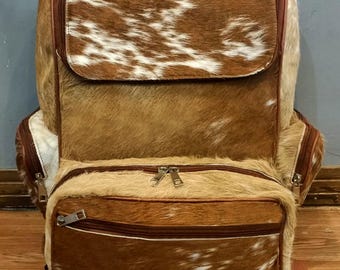 Handmade Cowhide Backpack: Natural Brown Leather Travel Bag