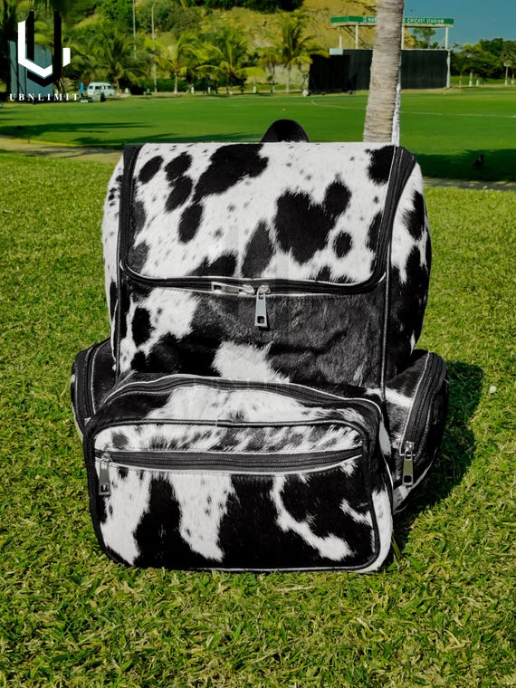 Handmade cowhide backpack Handmade Cowhide Leather Backpack: Natural Hair-on Hide  main image 2