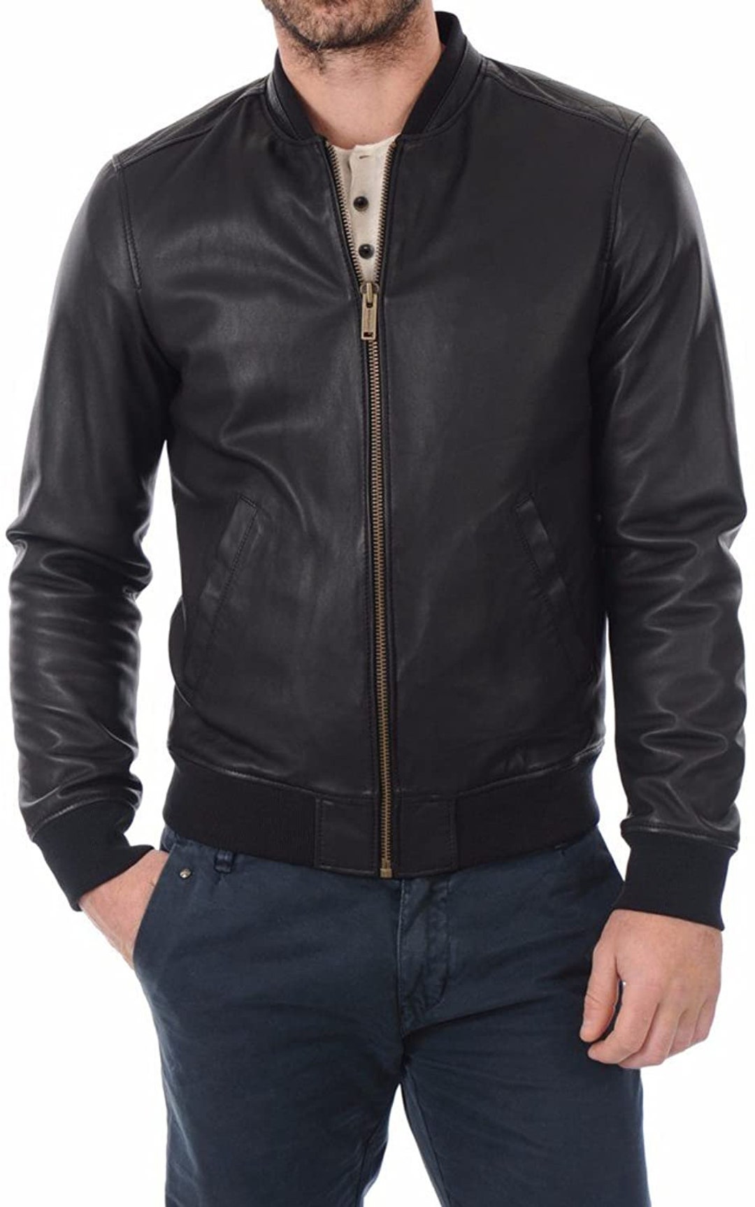 Men Biker Leather Jacket Hand Made Black Leather Jacket Slim - Etsy