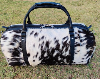 Handmade Cowhide Leather Duffle Bag, Travel Weekender