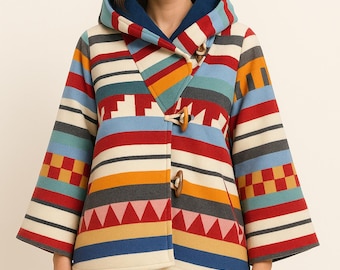 Hooded Wool Blend Poncho Coat – Multicolor Wyeth Trail Jacket