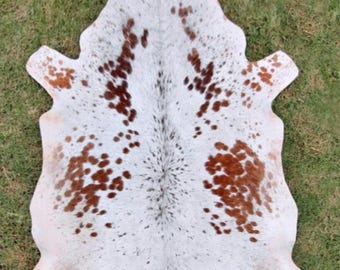 Brindle Cowhide Rug, Brazilian Brown & White Leather, 30.24 SQFT