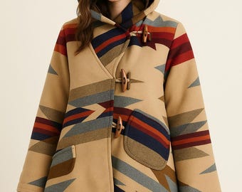 Handmade Wool Blend Hooded Poncho – Wyeth Trail Cloak with Toggle