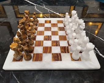 Handmade Marble Chess Set: Vintage Decor, 16-Inch Board
