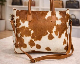 Genuine Hairon Cowhide Tote Bag | Western Boho Leather Shoulder Purse