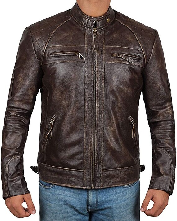 Men Leather Jacket Real Chocolate Brown Biker Leather Jacket - Etsy