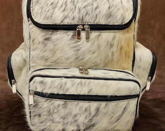 Handmade Cowhide Backpack – Leather Travel Bag, Tricolor Fur
