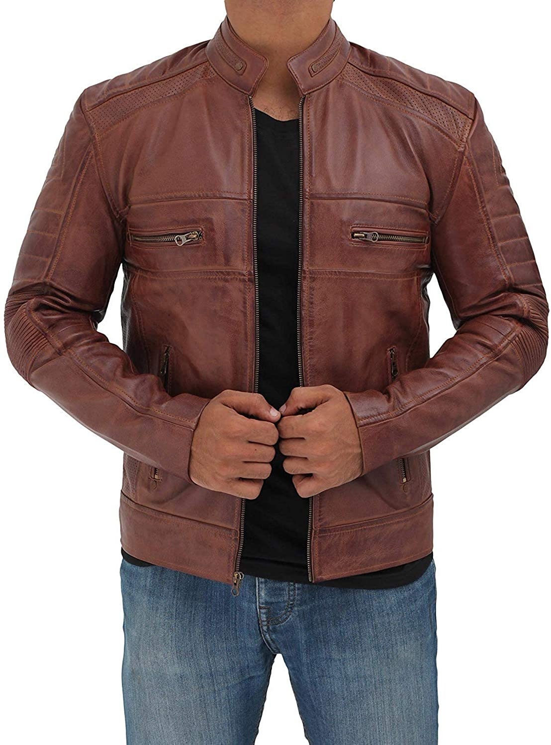 Men Leather Jacket Handmade Brown Leather Jacket Slim Fit - Etsy