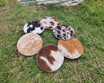 Hair-On Cowhide Leather Coaster Set - Rustic Western Decor