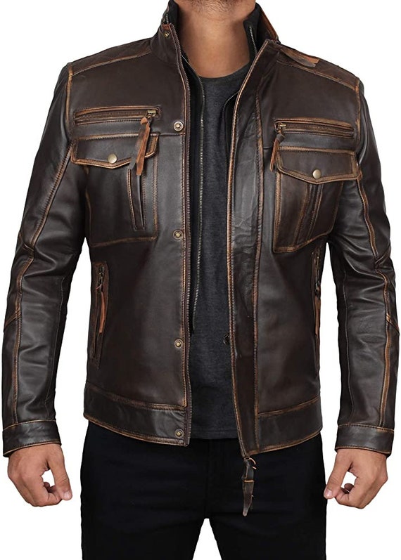 Men Biker Leather Jacket Hand Made Brown Leather Jacket | Etsy