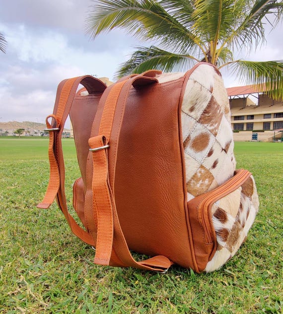 Cowhide Leather Backpack Western Patchwork - Casual Daypacks Travel Backpack? Multi color Patchwork Cowhide Backpack Leather Traveling  main image 3