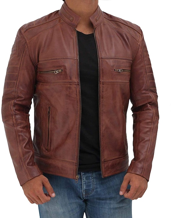 Men Leather Jacket Handmade Brown Leather Jacket Slim Fit | Etsy