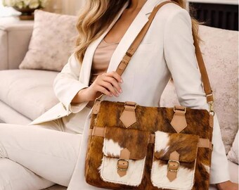 Handmade Cowhide Leather Tote Bag | Western Boho Purse
