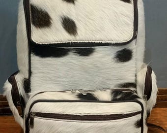 Handmade Cowhide Backpack: Hair-On Leather Diaper Bag