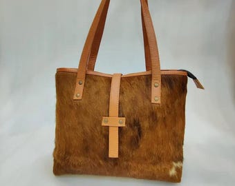 Hair-On Cowhide Tote Bag | Handmade Leather Shoulder Bag