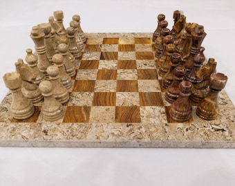 Marble Chessboard Handcrafted Marble Chess Set, Weighted Pieces, 16 & 12" Board