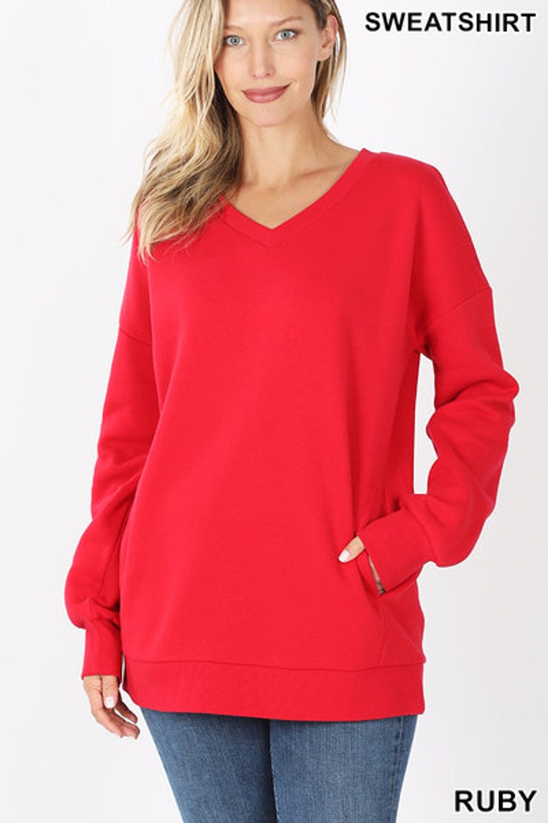 Long Sleeve Vneck Sweatshirts Side Pockets Etsy
