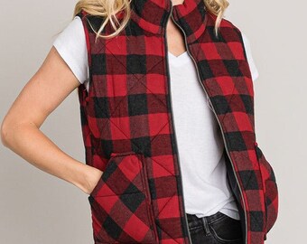 plaid waterfall vest