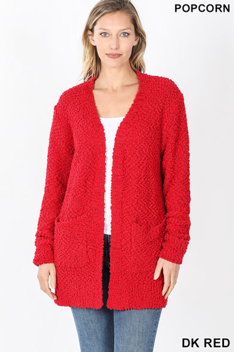 Long Sleeve Popcorn Cardigan With Pockets Etsy