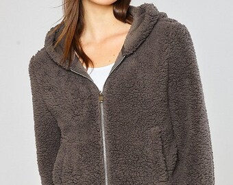 black fuzzy zip up jacket